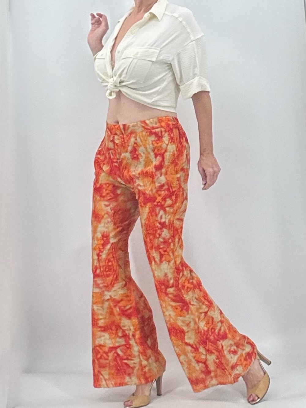 Vintage 70s Abstract Print Disco Groovy Boho High Rise Wide Leg Flare Pants